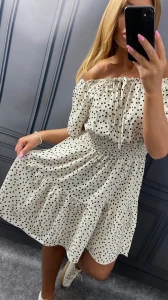 Sukienka Hiszpanka w Groszki KOKO ecru Plus Size 40/46