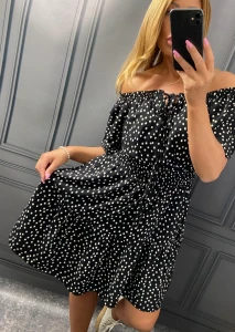 Sukienka Hiszpanka w Groszki KOKO czarna Plus Size 40/46