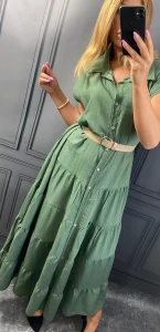 Sukienka MAXI Koszulowa z paskiem ELENI khaki Plus Size 44/50
