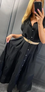 Sukienka MAXI Koszulowa z paskiem ELENI czarna Plus Size 44/50 