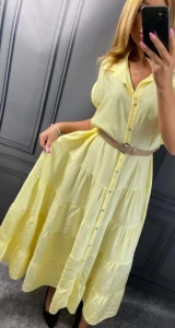 Sukienka MAXI Koszulowa z paskiem ELENI bananowa Plus Size 44/50 