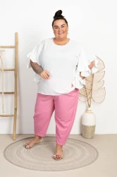 Bluzka z falbaniastym rękawem KONSTANS biała Plus Size 48/54
