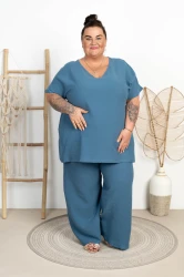 Muślinowe Spodnie Kuloty ONYX jeansowe Plus Size 48/56
