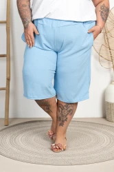 Bermudy z crepy OLO błękitne Plus Size 48/54