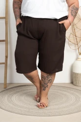 Bermudy z crepy OLO gorzka czekolada Plus Size 48/54