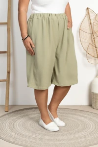 Bermudy z crepy OLO khaki Plus Size 48/54