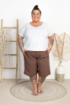 Bermudy z crepy OLO mleczna czekolada Plus Size 48/54