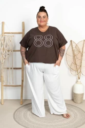 Bluzka dresowa V-Neck CASABLANCA czekoladowa Plus Size 48/56