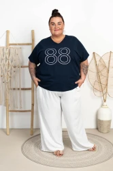 Bluzka dresowa V-Neck CASABLANCA granat Plus Size 48/56