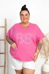 Bluzka dresowa V-Neck CASABLANCA różowa Plus Size 48/56