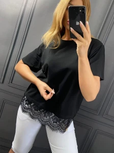 T-shirt z koronką DEJSI czarny Plus Size 46/54