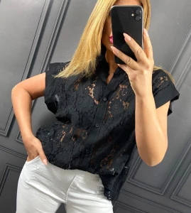 Koszula koronkowa KALINA czarna Plus Size 48/56