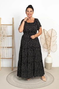 Sukienka MAXI w Groszki KOKO czarna Plus Size 40/48