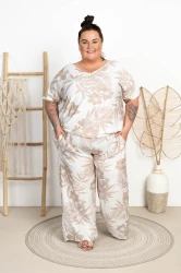 Kuloty Płócienko OTELLO kwiaty białe Plus Size 48/54