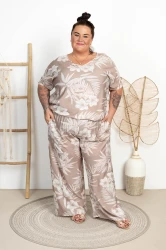 Kuloty Płócienko OTELLO kwiaty beżowe Plus Size 48/54