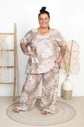 Tunika Płócienko OTELLO kwiaty beżowe Plus Size 48/54