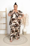 Tunika Płócienko OTELLO liście brązowe Plus Size 48/54 