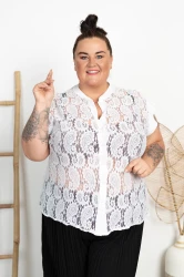 Koszula koronkowa KALINA ecru Plus Size 48/56