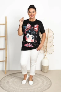 T-shirt czarny z cyrkoniami DEJVI Dziewczynka Plus Size 44/48