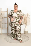 Tunika Płócienko OTELLO khaki liście Plus Size 48/54