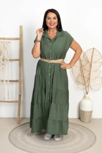 Sukienka MAXI Koszulowa z paskiem ELENI khaki Plus Size 44/50