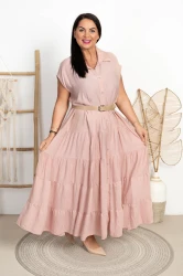 Sukienka MAXI Koszulowa z paskiem ELENI pudowa Plus Size 44/50