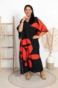 Sukienka Maxi ala Kimono LORA kwiat czerwony Plus Size 44/48