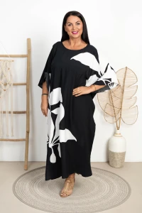 Sukienka Maxi ala Kimono LORA kwiat biały Plus Size 44/48