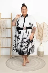 Sukienka Maxi z kołnierzykiem LEJA kwiaty czarne Plus Size 50/56