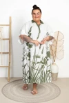 Sukienka Maxi z kołnierzykiem LEJA kwiaty khaki Plus Size 50/56