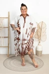 Sukienka Maxi z kołnierzykiem LEJA kwiaty brąz Plus Size 50/56