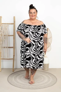 Sukienka Hiszpanka z Bombelkami IZA biało-czarna Plus Size 44-56 