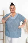 Tunika Płócienko w paski MONIKA niebieska Plus Size 50/56