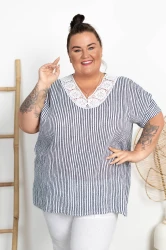 Tunika Płócienko w paski MONIKA biała Plus Size 50/56