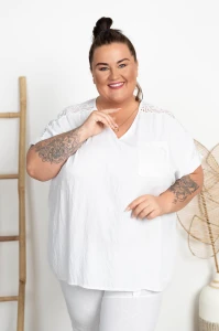Bluzka Płócienko z koronką KASIA biała Plus Size 50/56