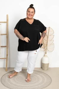 Bluzka Płócienko z koronką KASIA czarna Plus Size 50/56