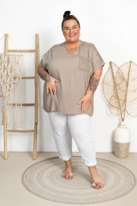Bluzka Płócienko z koronką KASIA fango Plus Size 50/56