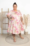 Sukienka trapezowa KRYSTYNA kwiaty beż Plus Size 50/60