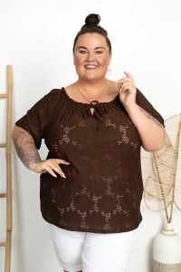 Ażurowa Bluzka Hiszpanka SILVANA czekoladowa Plus Size 46/54