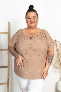 Ażurowa Bluzka Hiszpanka SILVANA camel Plus Size 46/54