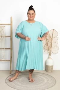 Sukienka Maxi Plisowana LEYA turkusowa Plus Size 50/56
