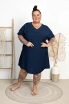 Sukienka Płócienko z ażurem PRIYA granatowa Plus Size 48/54