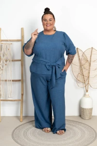 Komplet elegancki z Lnem ISADORA jeansowy Plus Size 42-54