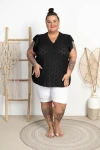 Ażurowa Bluzka Motylki BLANKA czarna Plus Size 46/54