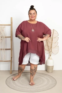 Zwiewna Tunika z długim tyłem DORIS burgund Plus Size 50/56
