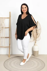 Bluzka z wiązanymi rękawami TINA czarna Plus Size 46/54