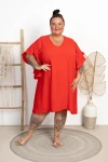 Sukienka z falbaniastym rękawem KONSTANSA czerwona Plus Size 50/56