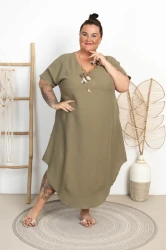 Muślinowa Sukienka Maxi JAJKO MEST khaki Plus Size 50/56