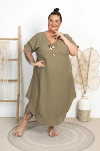 Muślinowa Sukienka Maxi JAJKO MEST khaki Plus Size 50/56