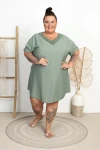 Sukienka Płócienko z ażurem PRIYA khaki Plus Size 48/54